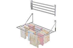 ‎INNOTIC Innotic 80CM Wäscheständer Wandmontage Klappbar, Rostbeständig Wäschetrockner Wand Outdoor mit 8 Stangen groß Raum, Platzsparend Wäscheständer für außen Bad Balkon Waschraum (Silber)