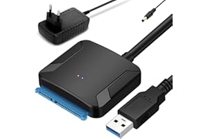 Puiseno SATA-USB-Adapter, SATA auf USB 3.0 Adapter für 2,5/3,5 Zoll SSD & HDD, Unterstützung UASP, USBSATA-Adapter mit 12V 2A Netzteil, kompatibel mit Windows, Mac und Linux