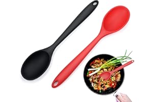 YANCLIFE 2 Pezzi Cucchiaio di Silicone per Mescolare, Cucchiaio da Cucina ​Resistenti al Calore Miscelazione Cucchiai Strumenti di Miscelazione Agitazione per Mescolare la Miscelazione (Nero + Rosso)