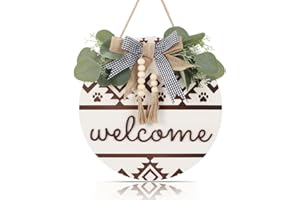 CHDITB 3D Welcome Sign Front Door,Boho Welcome Door Wreath Porch Decor,Wreath for Front Outdoor,Boho Rustic Farmhouse Sign with Artificial Leaves&Beads Home Decorations for Porch Garden Home