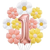 Gänseblümchen Geburtstagsdeko 1 Jahr - XXL Zahlenballon Mit Blumen Ballons Für Mädchen