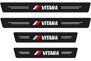 RIDGOEL 4Pcs Car Door Sill Protector for Suzuki Grand Vitara, Carbon Fiber Leather Car Kick Plates Automobile Accessories Threshold Decoration Sticker B