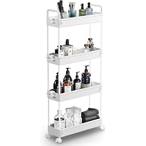 Chariot Roulant Étagère SONGMICS - Rangement Mobile Cuisine/Salle De Bain - Blanc 46x18x84.5cm - 4 Tiroirs