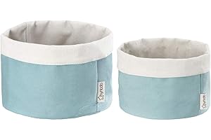 myHodo Brötchenkorb 2er-Set (23x20, 20x17 cm), Vielseitige Körbe für Lebensmittel, Kosmetik, Baby Sachen, 100% Baumwolle, Geschenkkorb, Regalkörbe Stoff, Organizer für Bad und Wickeltisch (Blau)