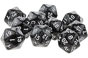 Yourandoll 10 Pièces Dés Polyédriques D20 Dés 20 Faces de Jeux de Dés en Acrylique pour DND Dice RPG MTG Table Jeux (Noir)