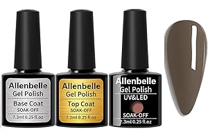 Allenbelle (Base Top Coat + one colore) Smalto Semipermanente Nail Polish UV LED Gel Unghie Base Coat&Top Coat (Kit di 3pcs 7.3ML/pc) 1541