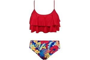 SHEKINI Imprimé Réglable Maillot de Bain Deux Pièces pour Filles Volants Top Bikini Mid Waist Bas de Maillot Bikini Filles