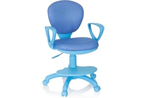hjh OFFICE 670978 Silla de Escritorio para niños Kid Colour Tela Azul, Silla giratoria con apoyabrazos y reposapies