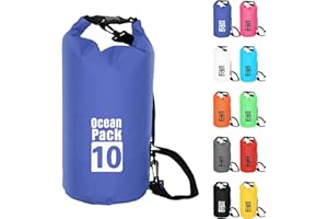 POPOYU 10L Blau Wasserdichte Tasche, Dry Bag 2L/5L/10L/15L/20L/30L mit Verstellbarem Gurt, Schützt Telefon/Karte, Roll Top Wasserdichter Beutel Rucksack für Schwimmen/Rafting/Kajak/Bootfahren/Camping/Strand