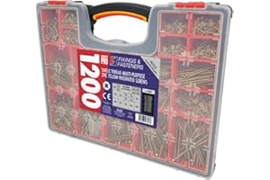 CHEAPSCREWS ORGANISER PRO 1200 ASSORTED YELLOW GOLD WOOD SCREW SET CHIPBOARD SCREWS POZIDRIVE IN PLASTIC BOX MIXED TRAY GENERAL PURPOSE WOODSCREWS TRADE PACK + 5 PZ2 BITS