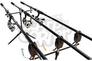 CARP-CORNER Carp Fishing Set Up 3 Matching 12 FT 2.75 TC 2 Piece Rods & Baitrunner Reels Pre Loaded Line