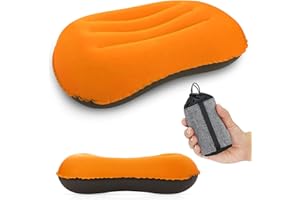 JOVRUN Ultralight Inflatable Pillow, Compressible Compact Comfortable Ergonomic Inflatable camping pillow with Storage Bag for Neck Support Blow Up Pillow for Hiking Camping Traveling Orange 42*31*10cm
