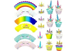 opper per Cupcake con Unicorno, BESTZY 48 Pezzi Unicorno Cupcake Decorazioni, Set di Decorazioni Cupcake, Involucri per Cupcake Unicorno, per Bambini Compleanno Unicorno Party