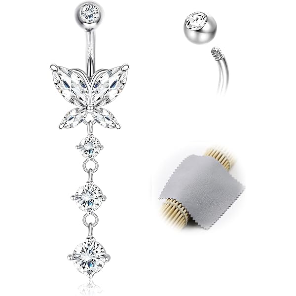 Diamday Piercing Nombril Titane G23 - Barres 14G CZ Incrusté Anneaux Ventre Pour Femme (8/10/12/14/16mm)