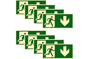 DUTIFUL 8 Stück Notausgangsschild Nachleuchtend Selbstklebend Fluchtwegschilder Nachleuchtend Hochwertiges Schild Notausgang PVC Fluchtwegschilder Notausgang Schild Rettungswege (Pfeil Unten)