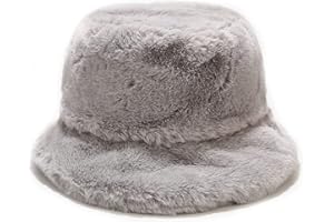 JFAN Czapki futrzane dla kobiet uroczy zimowy kapelusz wiaderkowy duże puszyste czapki z jagnięcą wełną, szary, Jeden rozmiar