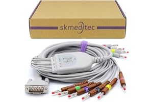 skmeditec EKG/ECG 10 Lead Banana IEC DirectConnectCable Compatible with Schiller AT10, AT101, AT102-Plus, AT104, AT110, AT3, AT5, AT6, AT60, Replacement with 15 Pins Connector for KKB007, CB-721014R/1