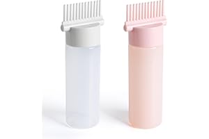 MEGAVOW 2 Pièces Flacon Applicateur Huile Cheveux, 180ml Peigne de Racine de Coloration avec Échelle Graduée, Oil Treatment Shampooing Bouteille d'huile, Outils de Soins Capillaires (Blanc, Rose)