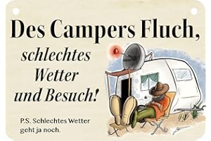 BLECHWAREN FABRIK BRAUNSCHWEIG GMBH Blechwarenfabrik Braunschweig Kultschild Des Campers Fluch, schlechtes Wetter und Besuch aus Blech Mehrfarbig, Maße: 16,5cm x 11,5cm x 0,6cm, KH047