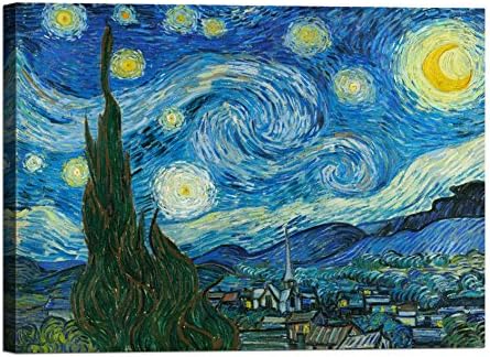 Framework Print on Canvas with Frame in Wood Van Gogh The Starry Night 80x60 CM