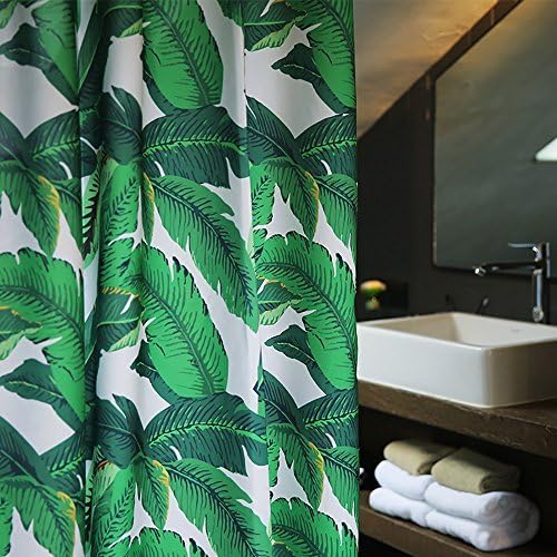 180 x 200 cm Fabric Shower Curtain Mildew Resistant Green Banana Leaves,Washable