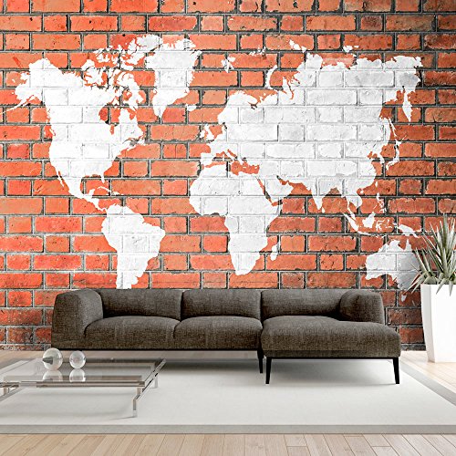 FOTOTAPETE 350x245 cm - VLIES TAPETE PREMIUM - PROFI QUALITÄT - Top moderne Wanddeko - Riesen Wandbild - Top Design Tapete - Neue exklusive Edition mit noch besser Druckauflösung - Deutsches Premium Vlies - Weltkarte Ziegel Ziegelstein k-B-0023-a-a