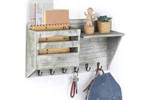 Shinoske Portachiavi da Muro con Ripiano, Appendichiavi e portaoggetti da Parete in Legno, Organizzatore di Posta con 6 Ganci Chiave per Chiavi, Lettere, giornali