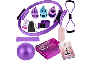 Revalinx Kit Pilates Casa 9pcs, Conjunto Yoga Pilates con Aro Pilates Mujer, Pelota Yoga, Bandas Resistencia, Correa, Elástico, Calcetines Antideslizantes, Accesorios Pilates Mujer