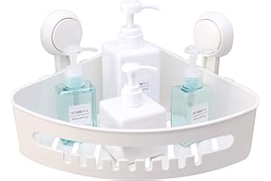 TAILI Support de douche d'angle avec ventouses, capacité maximale de 10 kg, panier de douche, support de douche mural, organisateur pour shampoing, plastique blanc pour cuisine et salle de bain