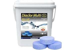 DIASA INDUSTRIAL Pastillas de Cloro DIACLOR Multi Blue 5 KG Super clarificante - Envasado Individual - 25 Pastillas de Cloro Multiacción (Pastilla 200 gr - Diámetro 7,5 cm) – SIN Cobre