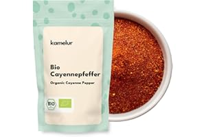Kamelur 250g de piment de Cayenne BIO en poudre - poivre de Cayenne biologique de haute qualité, finement moulu et sans additifs - 9.000 Scoville - dans un emballage biodégradable