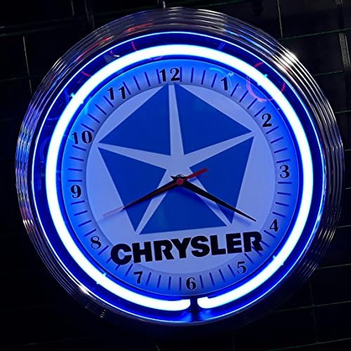 NEONCLOCK-CLASSIC CHRYSLER SIGN-WALLCLOCK WITH BLUE NEON RIM!