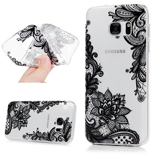 Lanveni Samsung Galaxy S7 Hülle, Handyhülle Galaxy S7 Case Etui Protective Case Cover TPU Silikon Schutzhülle Bumper Handytasche TPU-Bumper Weiche Silikon Case mit Lace Blumen Relief Cover Design + 1 x Stylus Stift + 1 x Staubdichte Stecker + 1 x Schutzfolie - 2