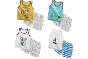XM-Amigo 8 Pack of Baby Boys Sleeveless Vest Top Undershirts Soft Tank Tops Shorts Pants Outfits Clothes Sets,Age