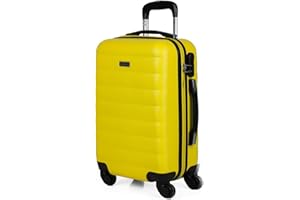 ITACA - Bagaglio A Mano Rigido Leggero Bagaglio A Mano 55X40X20 con 4 Ruote Silenziose Trolley Cabina Viaggio Aereo Ergonomico Durevole. Compatibile Ryanair, Giallo