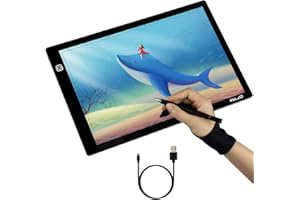 ELZO Leuchttisch, Led Licht Pad Leuchtplatte A4 Leuchtkasten Einstellbare Zeichnung Helligkeit Dimmbar Leuchtpult Mit USB Kabel, Handschuh für Skizzieren Skizzierung Zeichnung, Schablonieren, Kinder