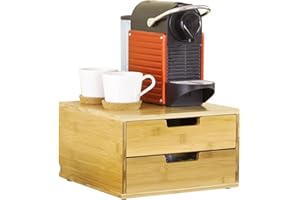 BAKAJI Portacápsulas contenedor Doble cajón Porta gofres cápsulas, Nescpresso Dolcegusto Modomio Cafe Bolsitas de té de azúcar Hecho de Madera de bambú 2 cajones Organizador 31 x 31 x 18 cm