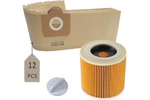 AVAENZO 12 Sacchetti 6.959-130.0 1 Filtro a Cartuccia per Kärcher WD3 WD3 Premium MV3 SE 4001 SE 4002 WD3.200, ricambio per aspirapolvere 6.414-552.0