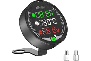 Umelee Medidor Moto LED 5 en 1, Termómetro Digital para Moto + Voltímetro ATV + Reloj Electrónico + Cronógrafo + Cargador USB, Termómetro de Agua Multifuncional con Sensor para Moto