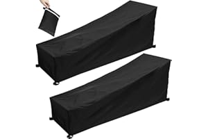 EINEMGELD De Protection pour Mobilier de Jardin, 2 Pcs Housses De Meubles De Jardin Imperméables , 210D Oxford,Anti-Vent, Anti-UV, Résistant à la Déchirure pour Chaise Longue (200 x 75 x 40/70 cm) - Noir