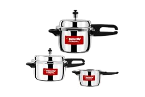 Butterfly Cordial 2L, 3L & 5L SS Pressure Cooker Combo | Stainless Steel | Induction & Gas Stove Compatible| ISI Certified| Triple Safety System| Silver