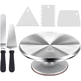 Ohuhu 12 Inch Cake Turntable, Aluminium Alloy Cake Trays with 2 Icing Spatula, 3 Cake Scrapers, for Baking, Decorating Cakes