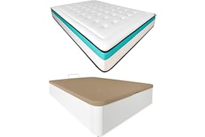 DUÉRMETE ONLINE - Pack Colchón Viscoelástico Bio MAX + Canapé Madera Abatible Gran Capacidad | Color Blanco 105 x 190
