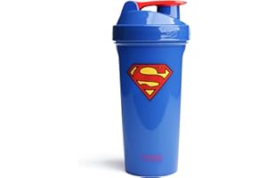 SmartShake Lite Justice League Superman Protein Shaker Bottle 800ml – BPA Free Gimnasio Protein Shakes Bottle for Protein Powder DC Comics Blue Water Bottle Superman Gifts