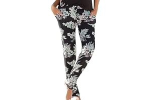 BUDAOWENG Pantalon Yoga Femmes Fluide Bouffant Pantalon Fluide Femme été Taille Haute Harem Pantalon Sport Femme Bloomers Sarouel Pants D'été Floral Imprimer Élastiquée Taille Yoga Sport Leggings