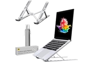 MORELOW Supporto PC Portatile in Alluminio Argento – Laptop Stand Regolabile a 7 Livelli - Ergonomico e Antiscivolo - Design Ventilato Pieghevole e Leggero - Compatibile con Notebook - MacBook e Tablet 10-17"