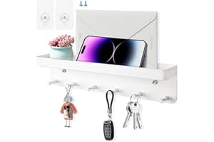 BINYI Schlüsselbrett mit Ablage Weiß Schlüsselhalter Weiß Schlüsselboard Edelstahl mit 6 Haken Schlüsselhaken Selbstklebend Schlüsselablage Flur Schlusselaufbewahrung für Schlüssel Aufbewahrung Eingang