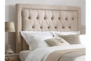 mm08enn BEAUTIFUL LUXURY SPEICAL BEDWORTH HEADBOARD WITH MATCHING BUTTONS IN LINEN FABRIC IN 30" HEIGHT (4ft6 double, beige)