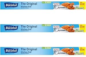 BBLISS The Original Kitchen Foil XL 45cm Wide x 5m Long - Pack of 3 | Premium Aluminum Foil for Cooking & Food Storage | Convenient Size | Multipurpose Kitchen Essential