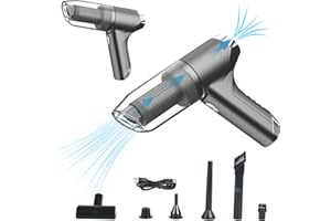 ROADTIME Aspiradora de Mano sin Cable, Aspirador de Coche con Motor sin Escobillas de 120W y 12000PA Succión, Mini Aspirador Recargable Soplado y Succión para Coche/Hogar/Oficina/Pelo de Mascotas (Grey)